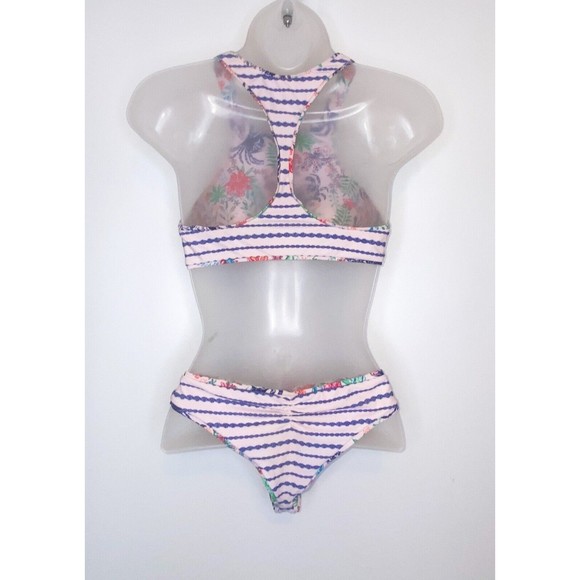 Adore Me SM Blue/Pink Reversible Bikini High Neck Sport Top Scrunch Butt Beachy - Picture 4 of 5